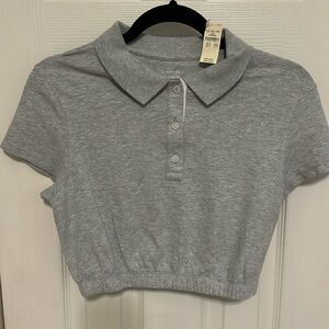 Aerie grey crop collar shirt, NWT